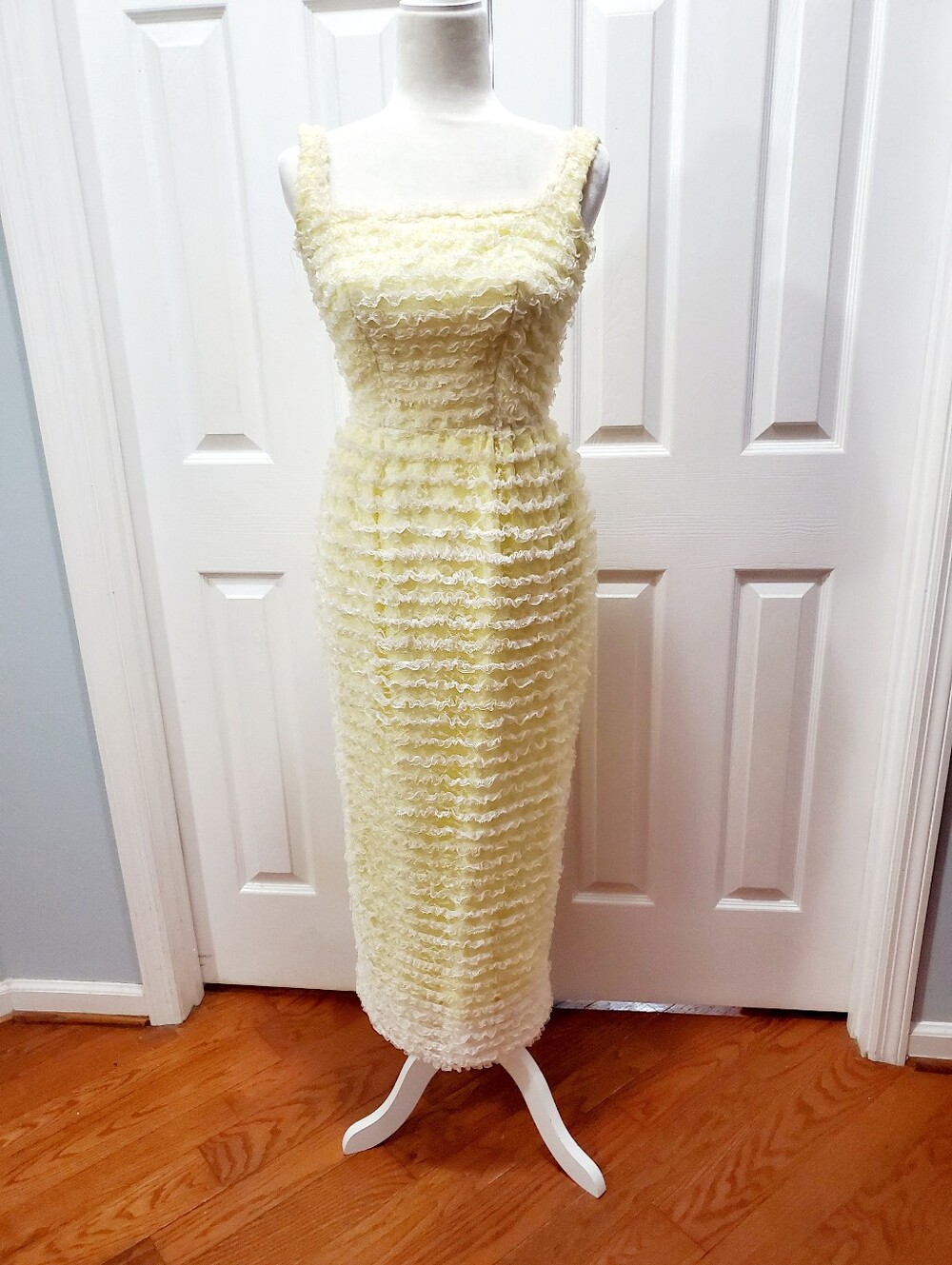 Vintage Yellow Lace Cottagecore Dress Romantic Prairie Coquette Bridgeton 1960's - Picture 2 of 12
